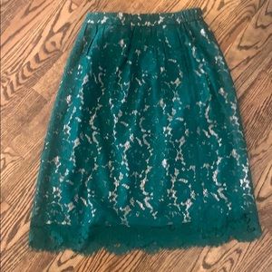 Emerald green Jcrew lace midi skirt
